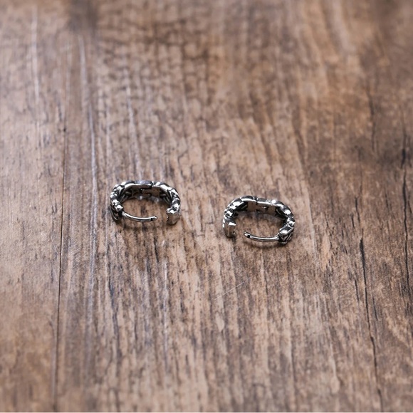 Small Huggie Hoop Earring, Viking Hoop Stainless Steel Earring - Picture 2 of 4